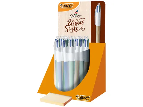 Balpen BIC 4kleuren Wood