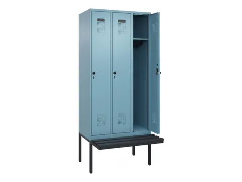 locker met bank,HxBxD 2120x900x815mm,3vak,vak B 300mm,draaigrendel
