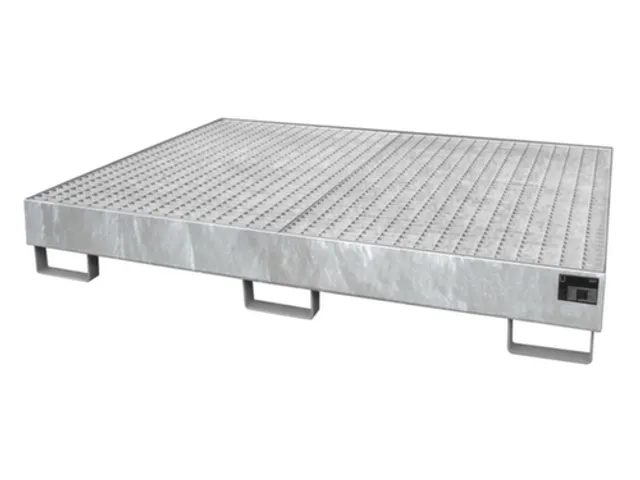 stellingopvangbak,opvangvol. 240l,HxBxD 250x1750x1300mm,m. rooster