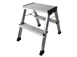 Verrijdbaar Vouwtrapje Aluminium 2x2treden 4 Geveerde Wielen Blauw