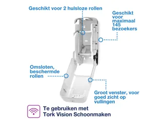 Tork OptiServe 558041 Hulsloos 2-rol Toiletpapier Dispenser T7 Wit - 9