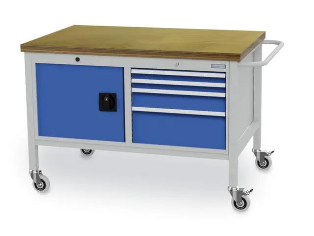 Werkplaatswagen 859x1200x750mm Werkblad 40mm Draaideuren 4laden