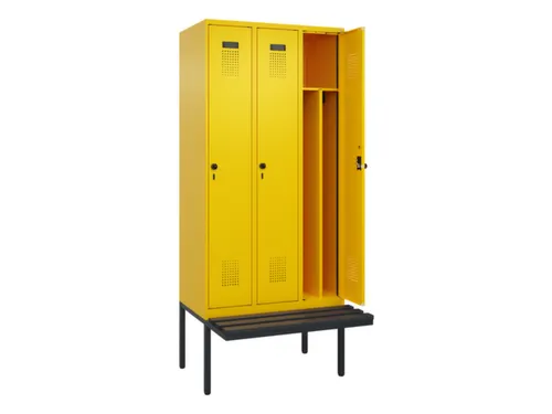locker met bank,voor scheiding van kleding,HxBxD 2120x900x815mm,3vak
