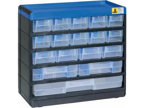 magazijnkast HxBxD 285x300x135mm 17laden behuizing zwart/blauw