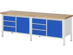 werkbank,HxBxD 840-1040x2500x700mm,beukblad,draagverm. 1250kg