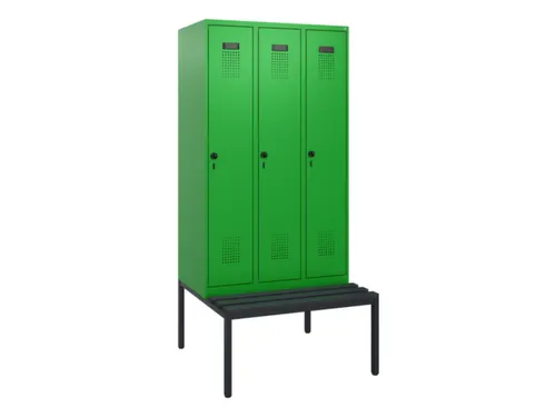 locker met bank,HxBxD 1950x900x815mm,3vak,vak B 300mm,draaigrendel