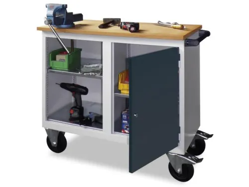 werkbank,verrijdbaar,HxBxD 915x1090x600mm,RAL7035,front RAL6011