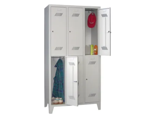 Garderobekast 1850x930x500mm 3x2 Vakken Cilinderslot Poten Ral7035