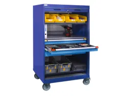 Mobiele roldeurkast 1813x1005x691mm 3xStalen bodem 3laden Duifblauw