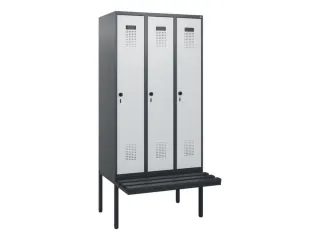 locker met bank,HxBxD 1950x900x815mm,3vak,vak B 300mm,draaigrendel - 2