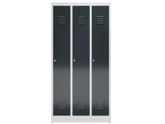 garderobekast 1800x870x500mm 3vak klink sokkel romp RAL7035 RAL7016