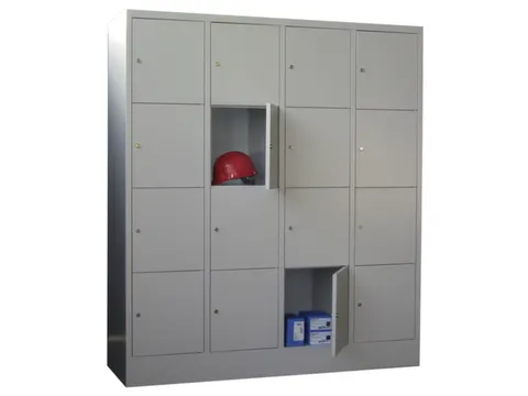 lockerkast,HxBxD 1850x1600x500mm,4x4vakken,RAL7035,front RAL5010