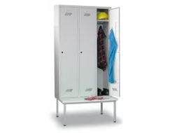 locker met bank,HxBxD 2150x1200x500mm,3vak,RAL7035,front RAL7016