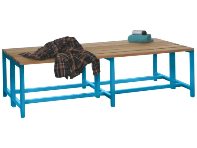 banc double,LxP 1500x740mm,barrettes en bois hêtre,piètement RAL5012