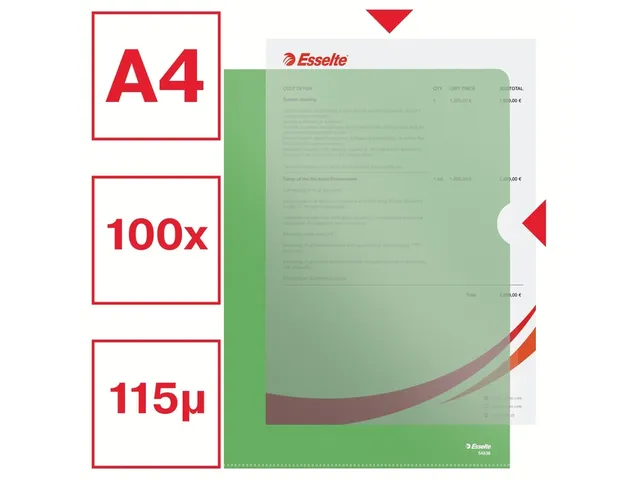 Insteekmap L-map Esselte Standaard A4 0.11mm Pp Groen