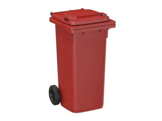 container,120l,HxBxD 933x500x550mm,deksel rood,romp HDPE rood,2wielen