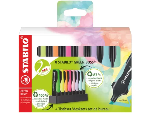 Markeerstift STABILO GREEN BOSS 6070/8 pastel assorti deskset à 8st