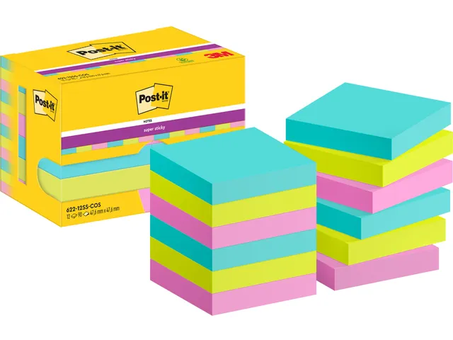 Memoblok Post-it 622 Super Sticky 47,6x47,6mm Cosmic 12 stuks
