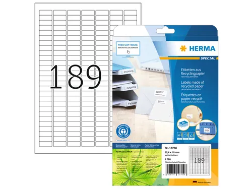 HERMA 10700 Etiketten gerecycled papier A4 25,4x10mm Wit 3780 stuks