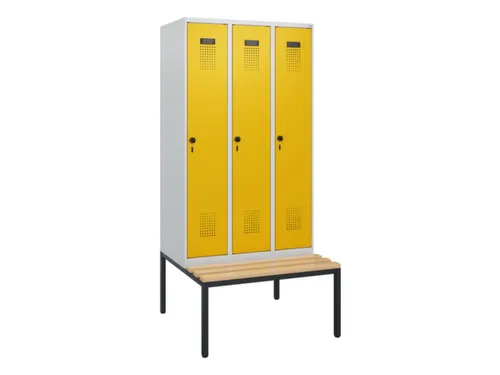 locker met bank,HxBxD 1950x900x815mm,3vak,vak B 300mm,draaigrendel
