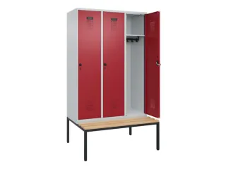 locker met bank,HxBxD 2120x1200x815mm,3vak,vak B 400mm,draaigrendel - 2