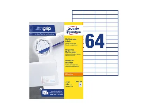 Etiket Avery Zweckform 3667-200 48.5x16.9mm wit 12800stuks