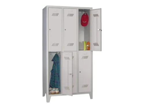 dubbeldekse locker,HxBxD 1850x900x500mm,3x2vak.,RAL7035,front RAL7035