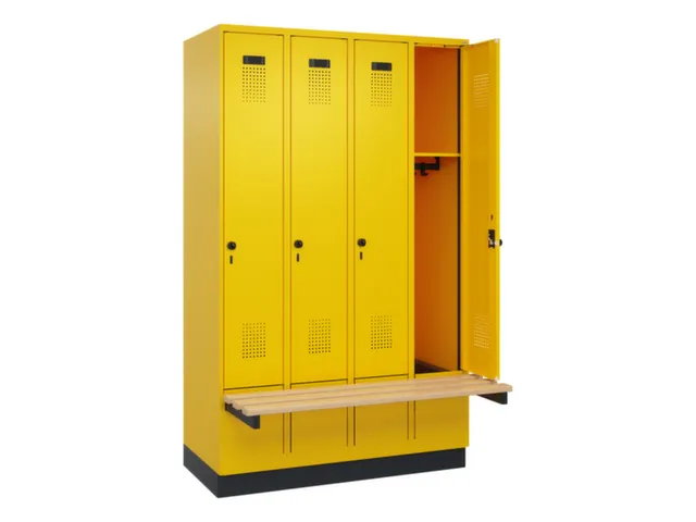 locker met bank,HxBxD 1950x1200x815mm,4vak,vak B 300mm,draaigrendel