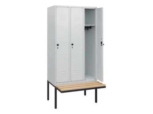locker met bank,HxBxD 1950x900x815mm,3vak,vak B 300mm,draaigrendel