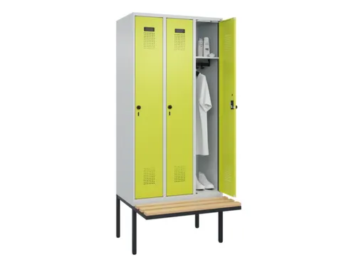 locker met bank,HxBxD 2120x900x815mm,3vak,vak B 300mm,draaigrendel