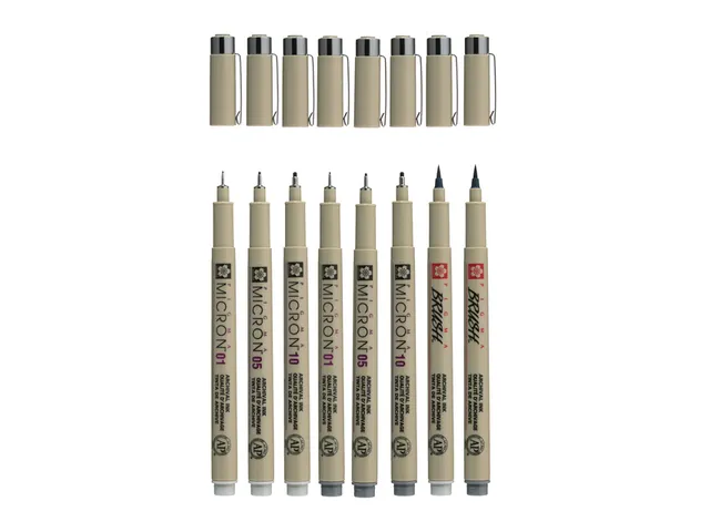 Fineliner Sakura Pigma Micron 6 schrijfbreedtes - 2 brushpen koudgrijs