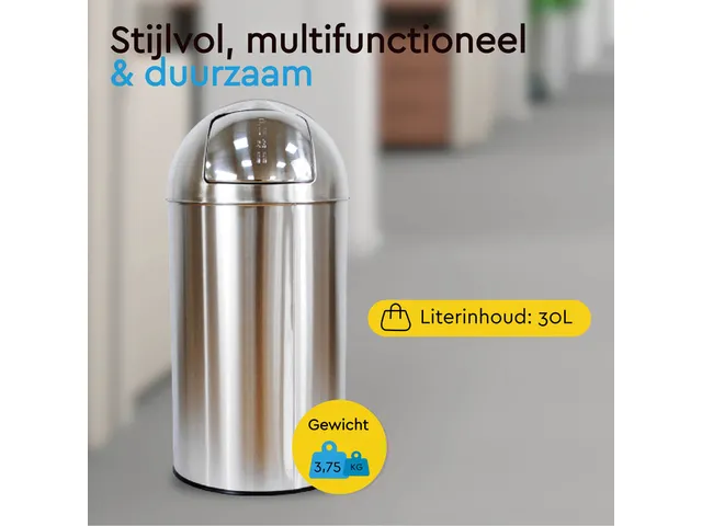 Afvalbak BRASQ Push Bin PB230+ 30 liter rvs