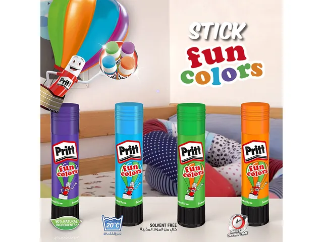 Lijmstift Pritt Fun colors 10gr 1 blister met 4 kleuren