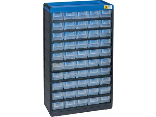 magazijnkast HxBxD 525x300x135mm 50laden behuizing zwart/blauw