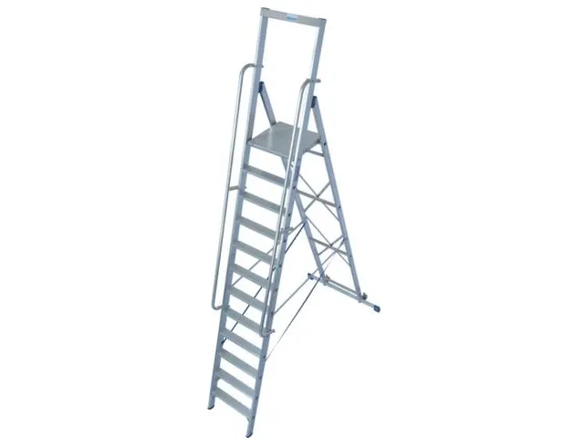 verrijdbare treden-platformladder eenzijdig 12treden stand H 2 8m