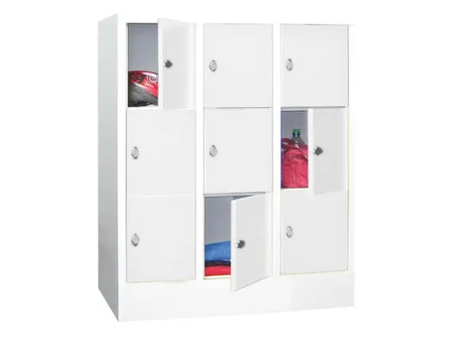 lockerkast,HxBxD 1187x900x500mm,3x3vakken,RAL7035,front RAL5012