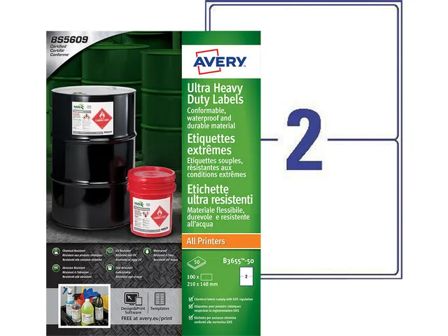 Etiket Avery B3655-50 148x210mm polyethyleen wit 100 etiketten