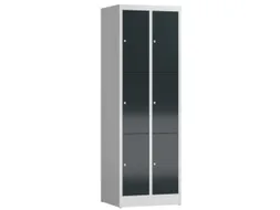 Lockerkast 1800x590x500mm 2x3 vakken cilinderslot, sokkel, RAL7016