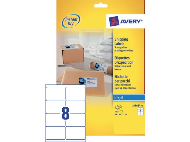 Etiket Avery J8165-40 99.1x67.7mm Inkjet wit 320 stuks