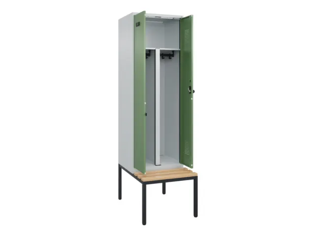 PBM-locker met bank,HxBxD 2120x600x815mm,2vak,vak B 300mm,draaigrendel