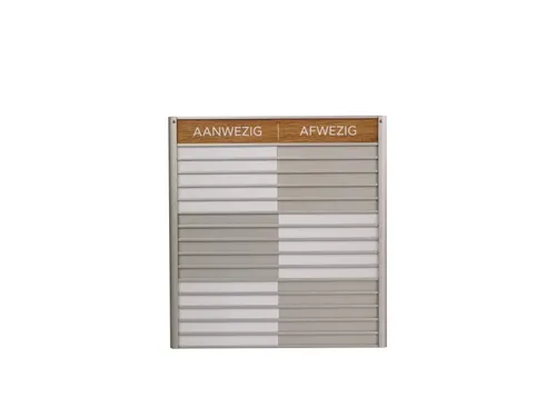 Menoor In-Uit bord 15 namen Aluminium Aanwezig/Afwezig Houtlook