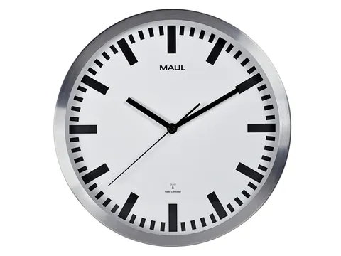 Wandklok MAUL Pilot RC Ø30,5cmx4.5cm aluminium/wit incl.batterij