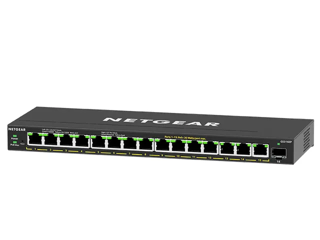 16-poorts PoE+ Gigabit Ethernet Plus-switch (180 W) met 1 SFP Poort