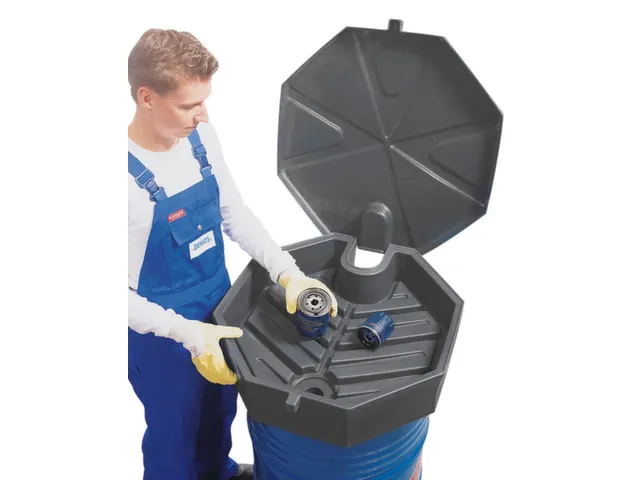trechter,v. 200l vat,HxØ 190x690mm,m. zeef,deksel