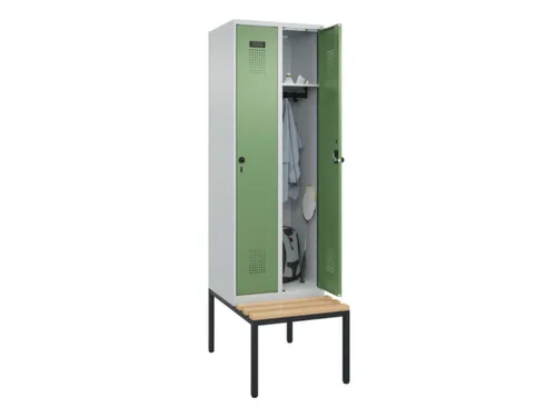 locker met bank,HxBxD 2120x600x815mm,2vak,vak B 300mm,draaigrendel
