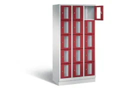 Lockerkast 1800x900x500mm 3x5 vakken Cilinderslot, Sokkel, RAL3003