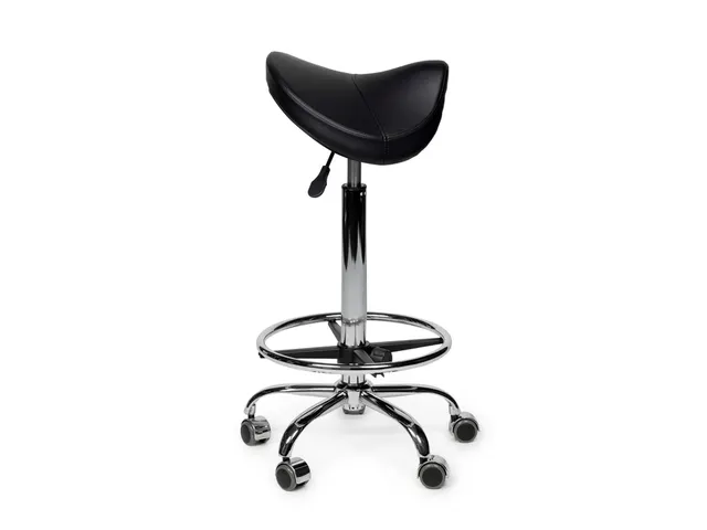 Zadelkruk Office Premium hoog met voetring harde wielen zw