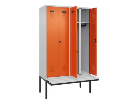 locker met bank,voor scheiding van kleding,HxBxD 2120x1200x815mm,4vak