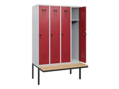 locker met bank,HxBxD 1950x1200x815mm,4vak,vak B 300mm,draaigrendel