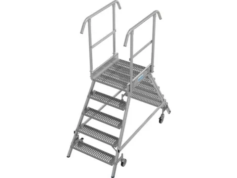 bordestrap,verrijdbaar,bordes H 1,2m,2x5treden m. R13-laag,aluminium